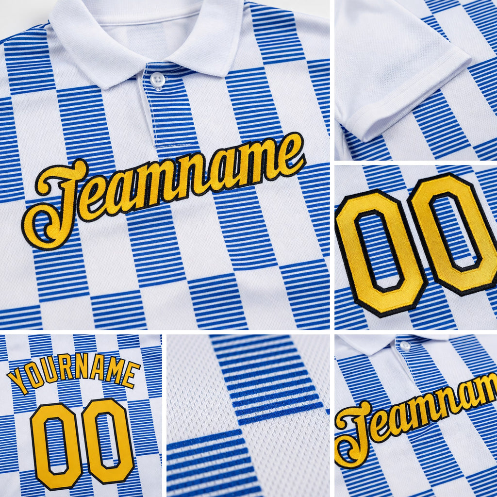 Custom White Gold Thunder Blue-Black 3D Esports Performance T-Shirt detail