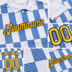 Custom White Gold Thunder Blue-Black 3D Esports Performance T-Shirt detail