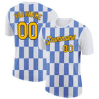 Custom White Gold Thunder Blue-Black 3D Esports Performance T-Shirt photo 1