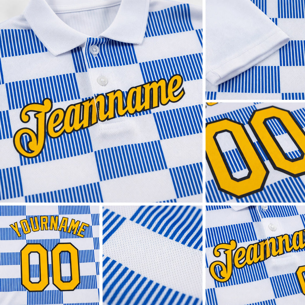 Custom White Gold Thunder Blue-Black 3D Esports Performance T-Shirt detail