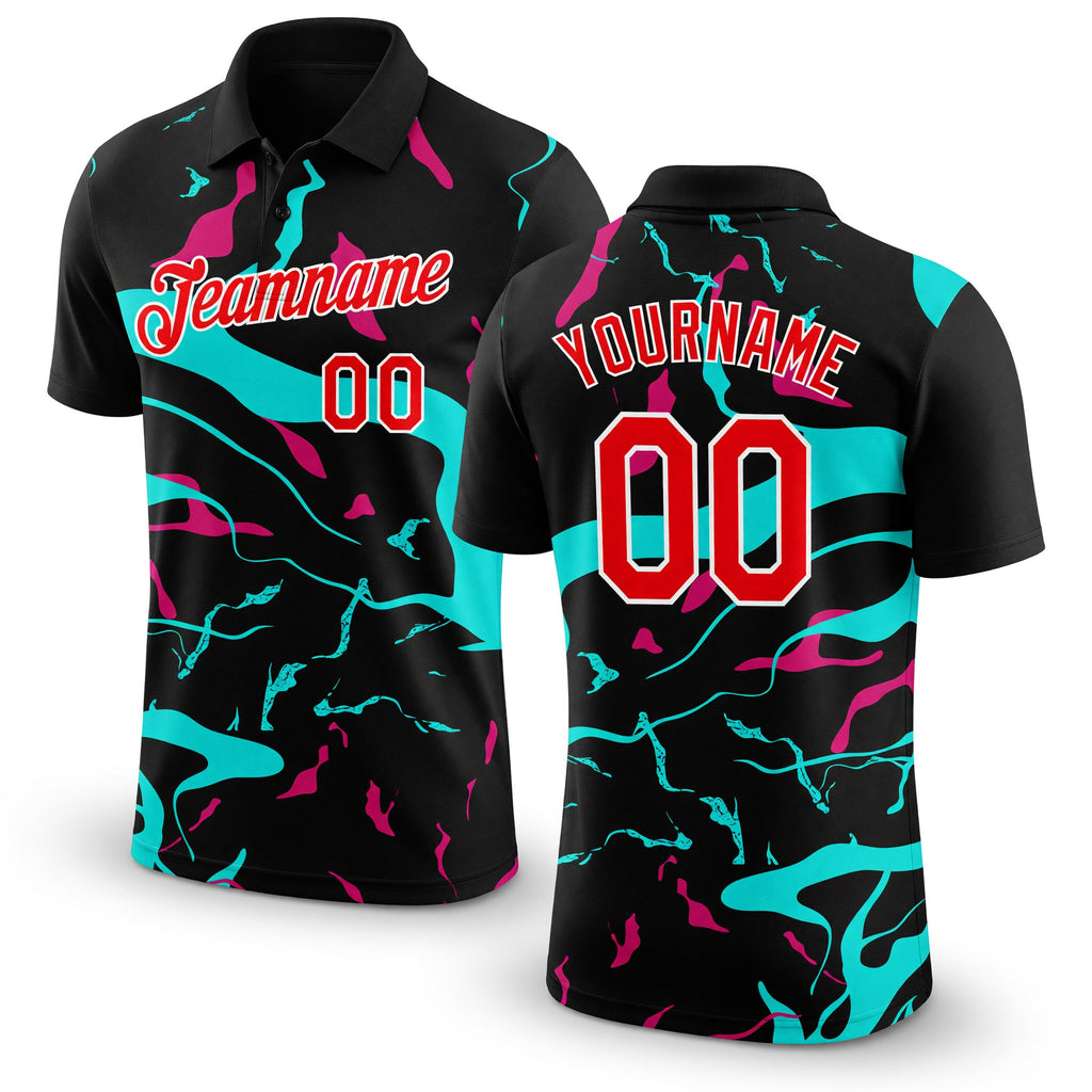 Custom Black Fire Red Ice Blue-Hot Pink 3D Esports Performance T-Shirt
