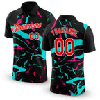 Custom Black Fire Red Ice Blue-Hot Pink 3D Esports Performance T-Shirt
