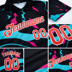Custom Black Fire Red Ice Blue-Hot Pink 3D Esports Performance T-Shirt detail