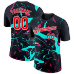 Custom Black Fire Red Ice Blue-Hot Pink 3D Esports Performance T-Shirt photo 1