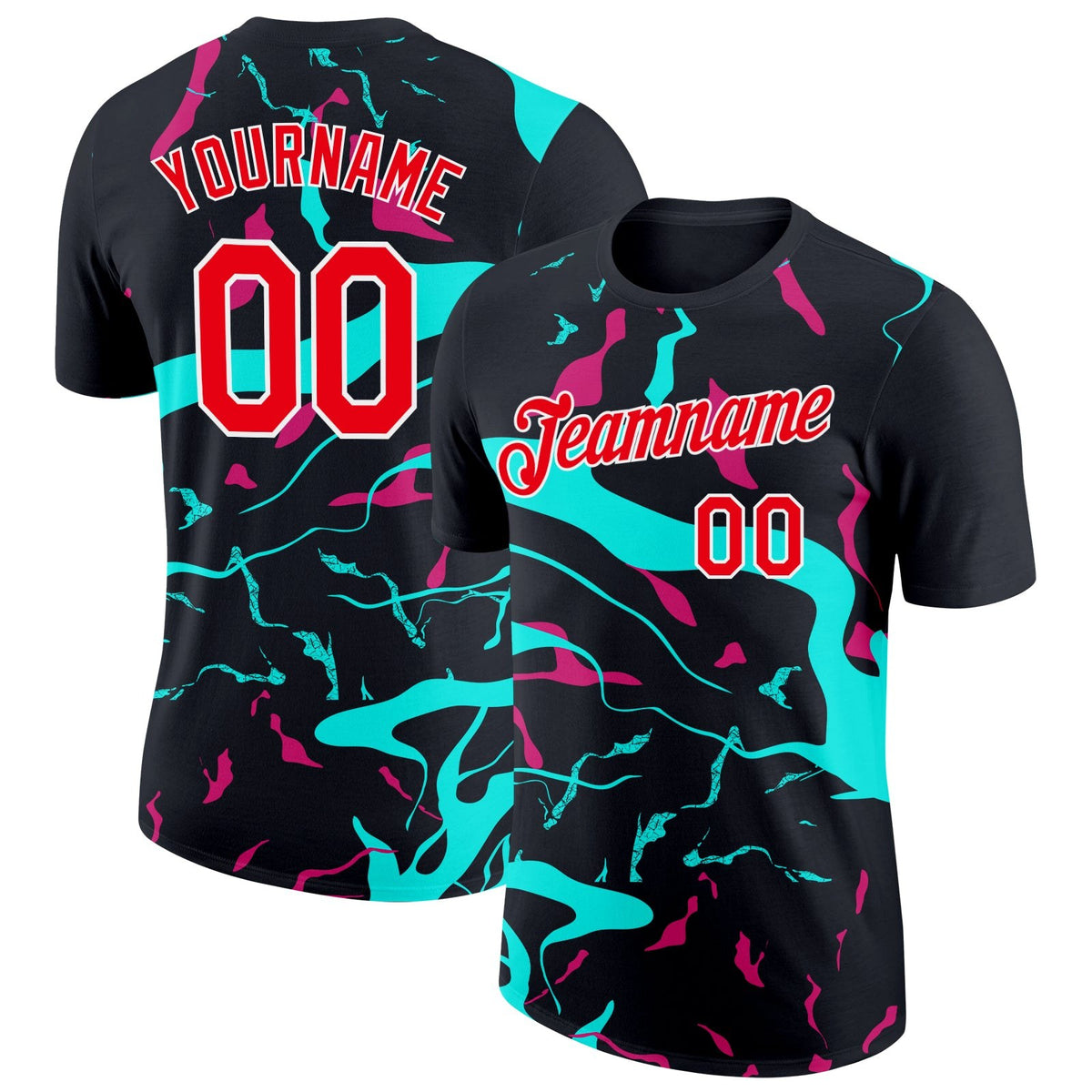 Custom Black Fire Red Ice Blue-Hot Pink 3D Esports Performance T-Shirt photo 1