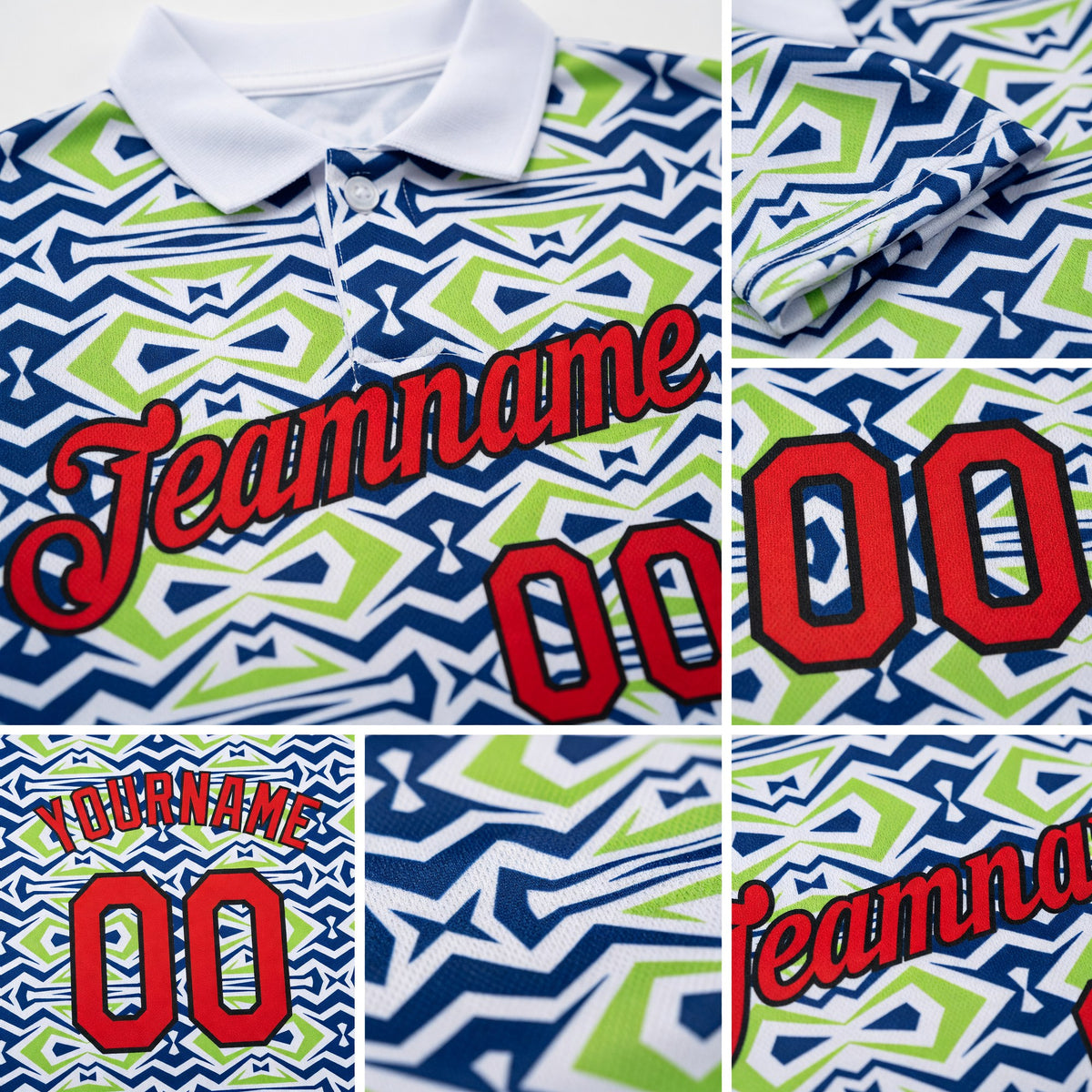 Custom White Fire Red US Navy Blue Aurora Green-Black 3D Esports Performance T-Shirt detail