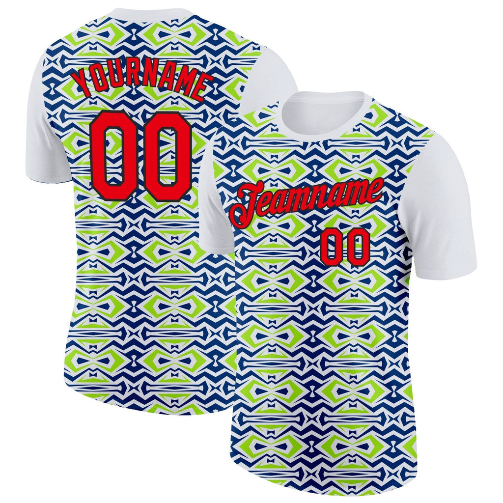 Custom White Fire Red US Navy Blue Aurora Green-Black 3D Esports Performance T-Shirt photo 1