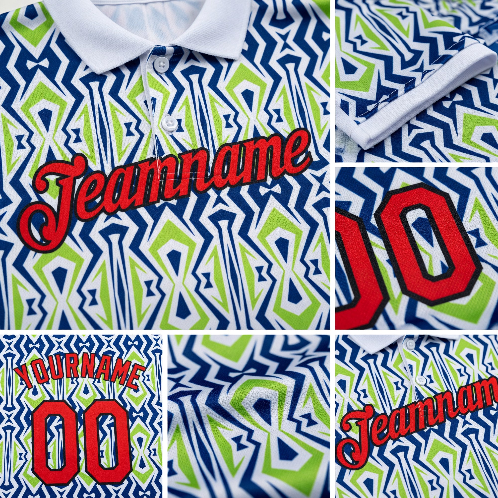 Custom White Fire Red US Navy Blue Aurora Green-Black 3D Esports Performance T-Shirt detail