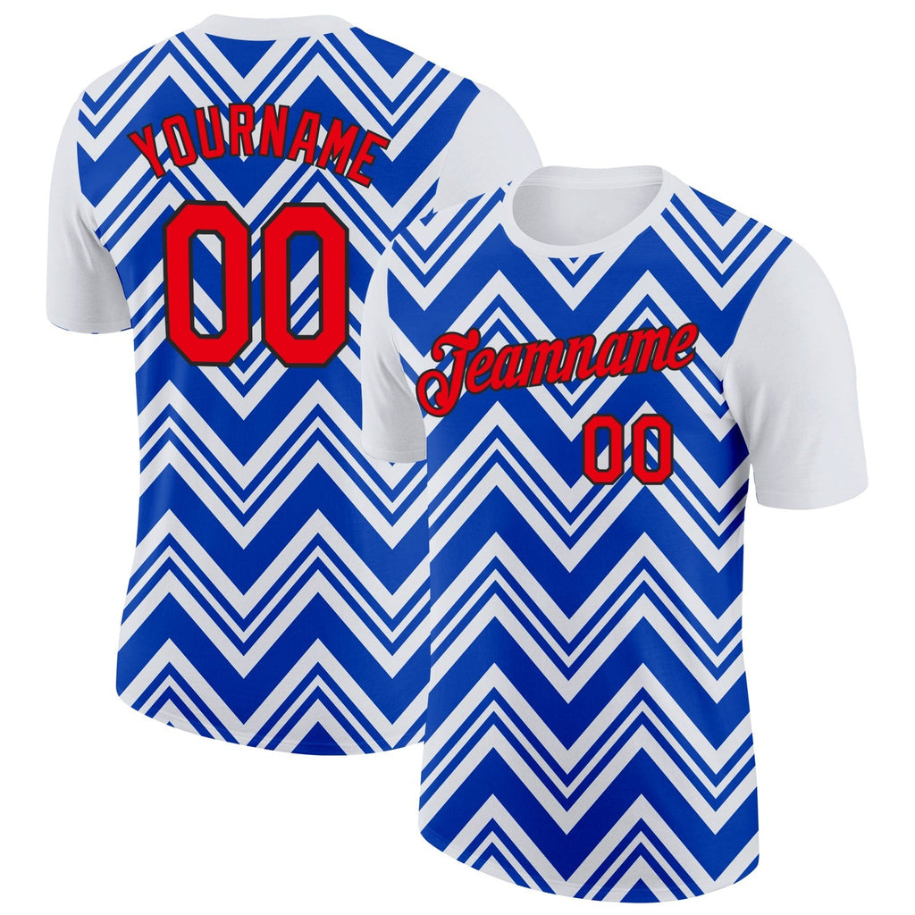 Custom White Fire Red Thunder Blue-Black 3D Esports Performance T-Shirt photo 1
