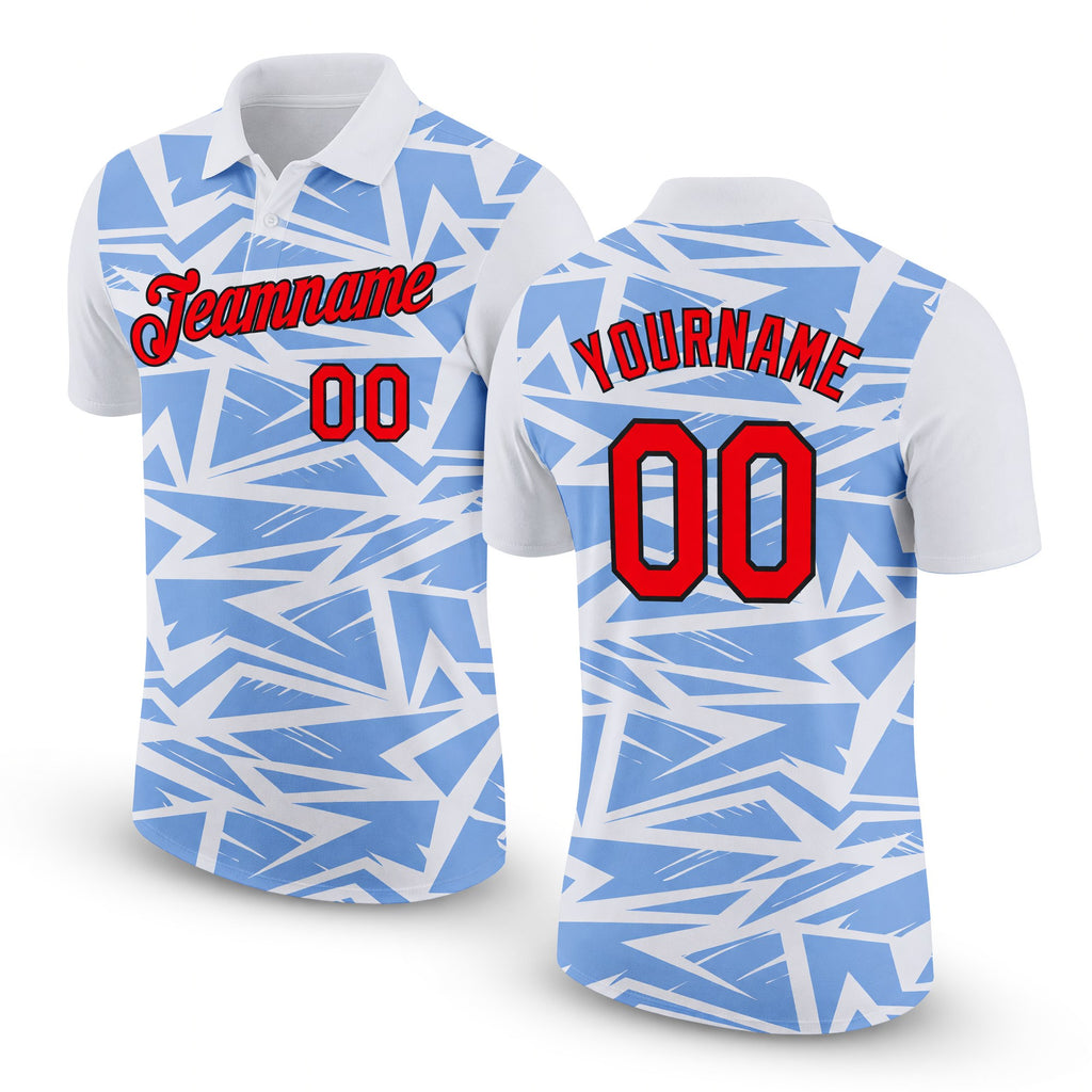 Custom White Fire Red Light Blue-Black 3D Esports Performance T-Shirt