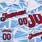 Custom White Fire Red Light Blue-Black 3D Esports Performance T-Shirt detail
