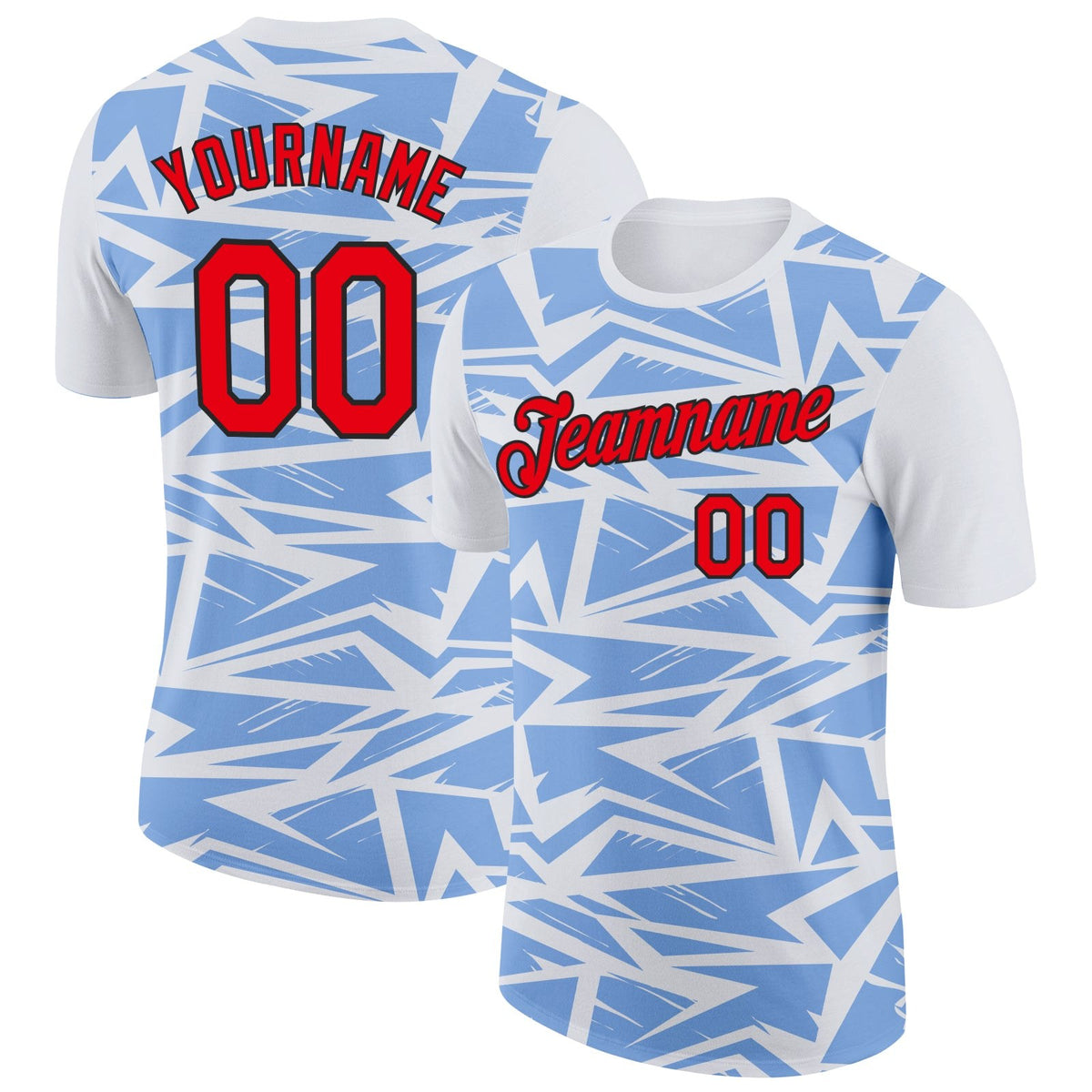 Custom White Fire Red Light Blue-Black 3D Esports Performance T-Shirt photo 1