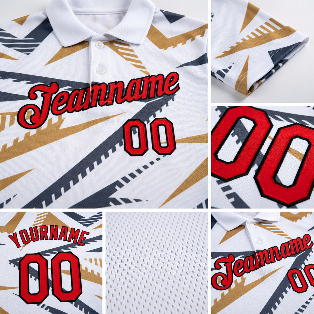 Custom White Fire Red Steel Gray Old Gold-Black 3D Esports Performance T-Shirt detail