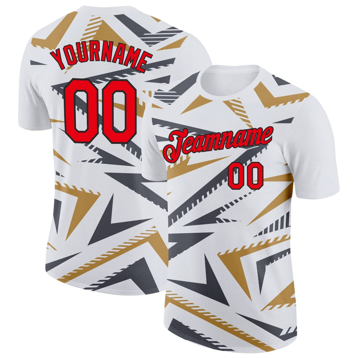 Custom White Fire Red Steel Gray Old Gold-Black 3D Esports Performance T-Shirt photo 1