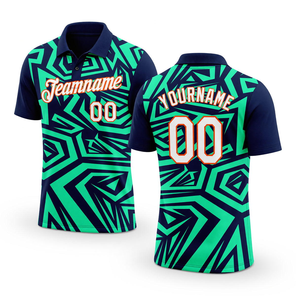 Custom Navy Pea Green-Orange 3D Esports Performance T-Shirt