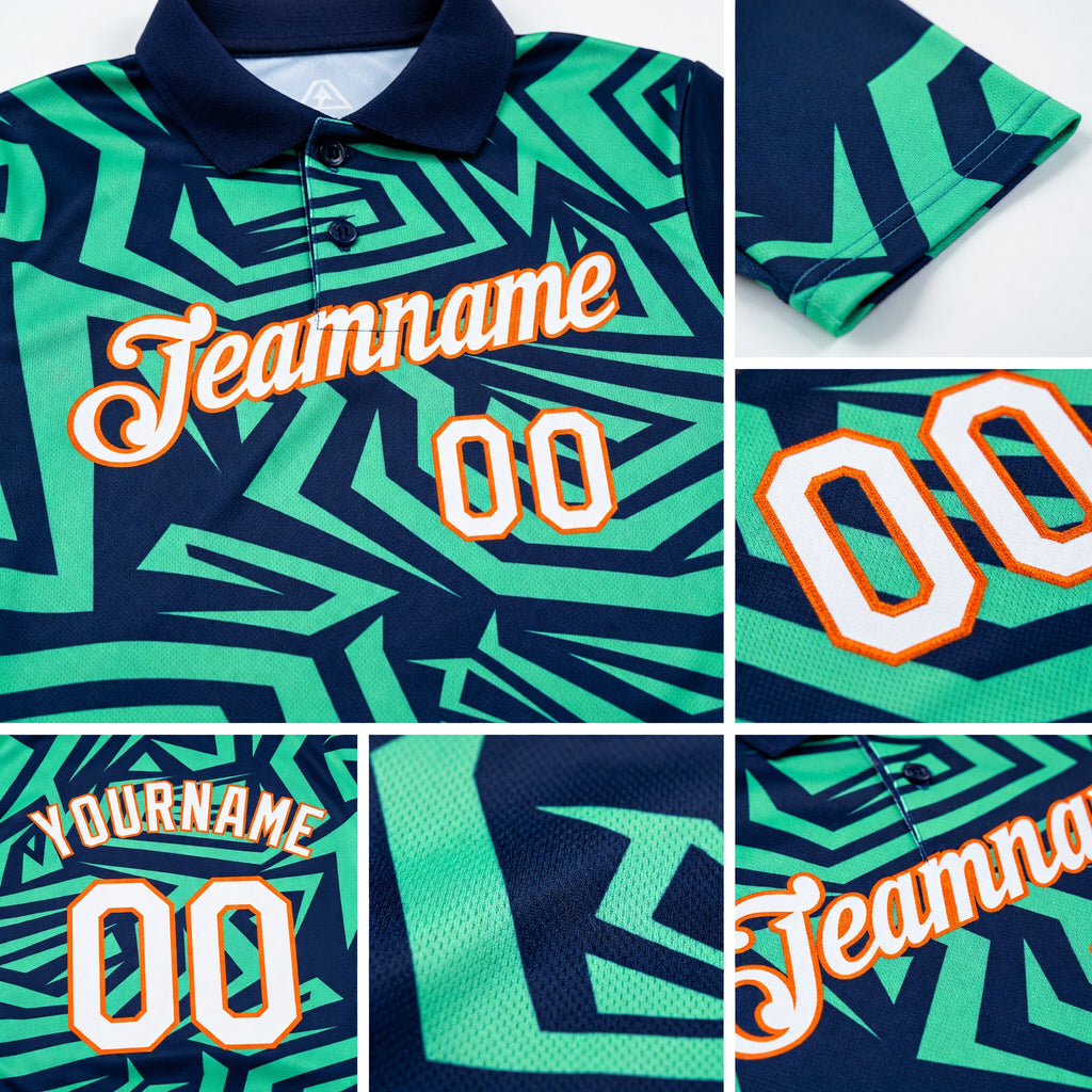 Custom Navy Pea Green-Orange 3D Esports Performance T-Shirt detail