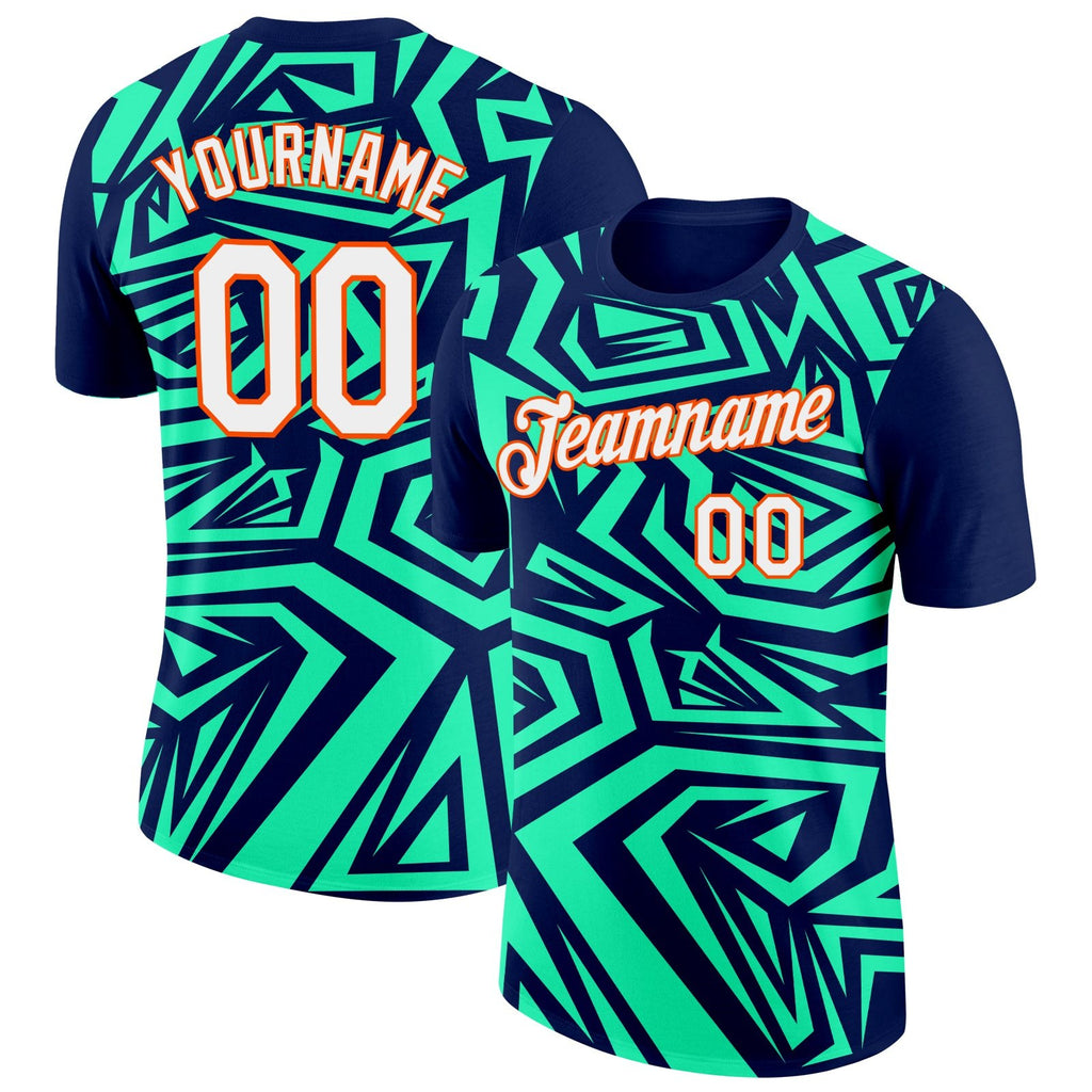 Custom Navy Pea Green-Orange 3D Esports Performance T-Shirt photo 1
