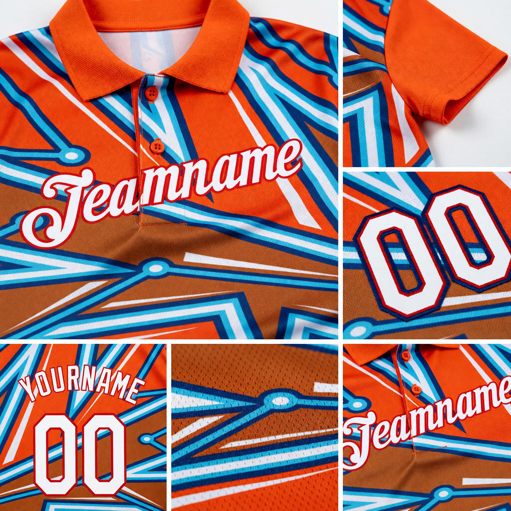 Custom Orange US Navy Blue Lakes Blue-Red 3D Esports Performance T-Shirt detail