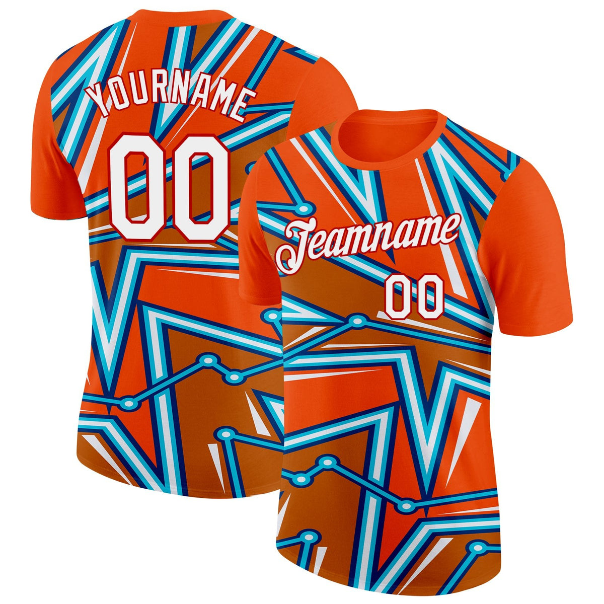 Custom Orange US Navy Blue Lakes Blue-Red 3D Esports Performance T-Shirt photo 1