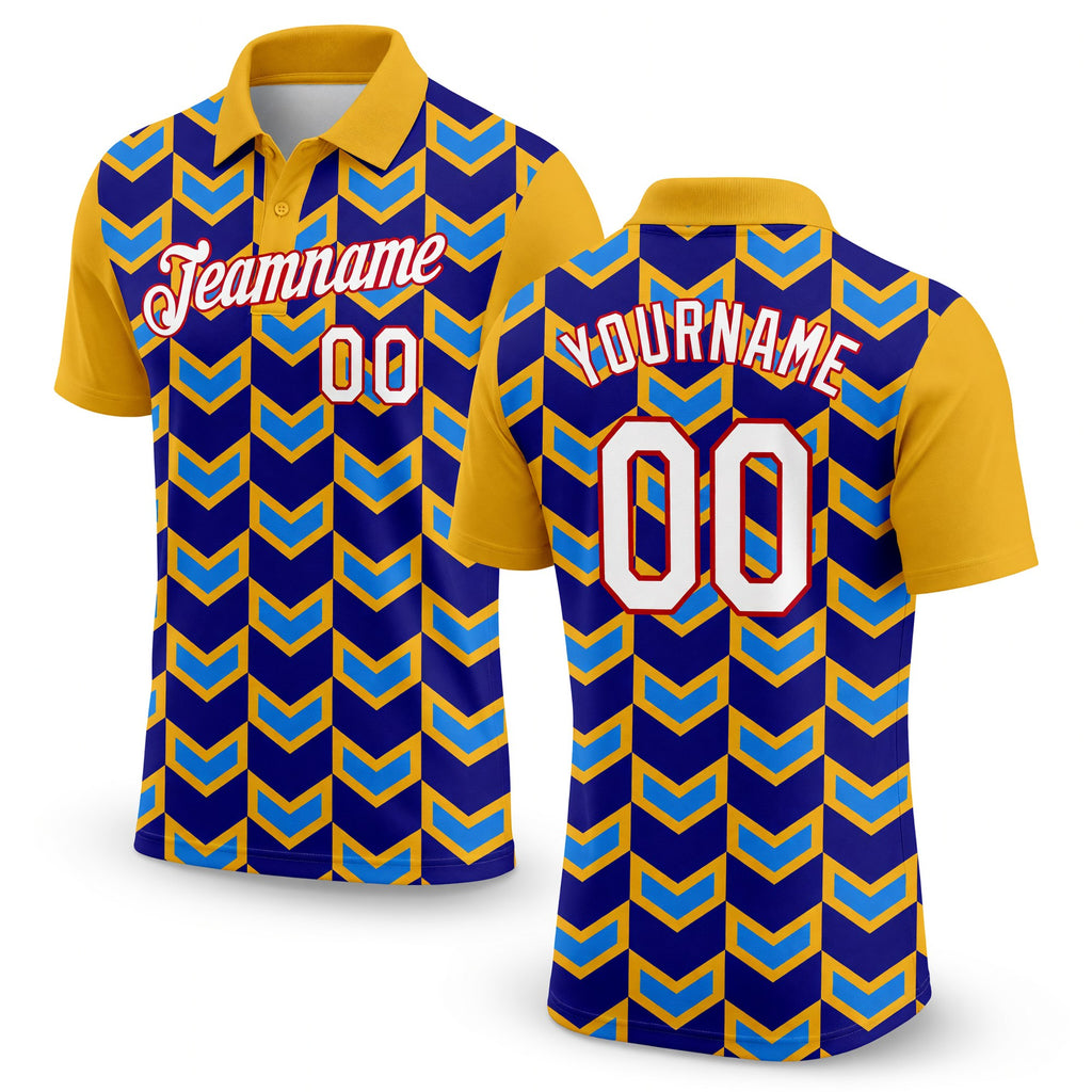 Custom Gold Dark Purple Powder Blue-Red 3D Esports Performance T-Shirt