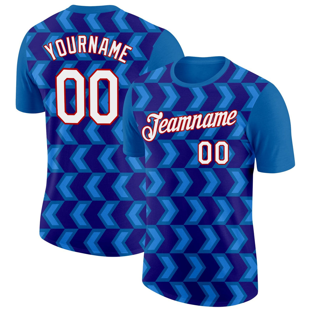 Custom Blue Dark Purple Powder Blue-Red 3D Esports Performance T-Shirt photo 1