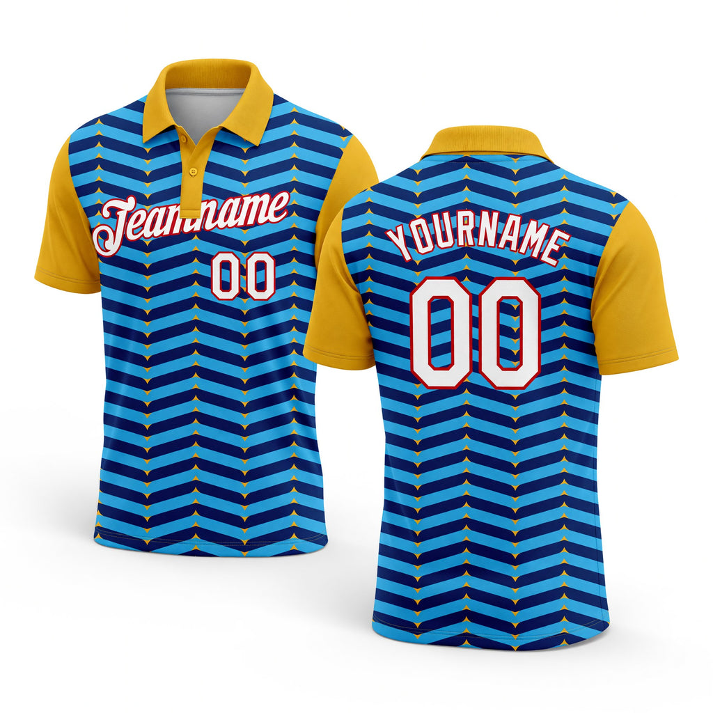 Custom Gold Sky Blue US Navy Blue-Red 3D Esports Performance T-Shirt