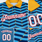 Custom Gold Sky Blue US Navy Blue-Red 3D Esports Performance T-Shirt detail