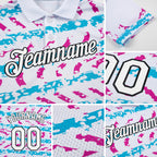 Custom White Lakes Blue Deep Pink-Black 3D Esports Performance T-Shirt detail