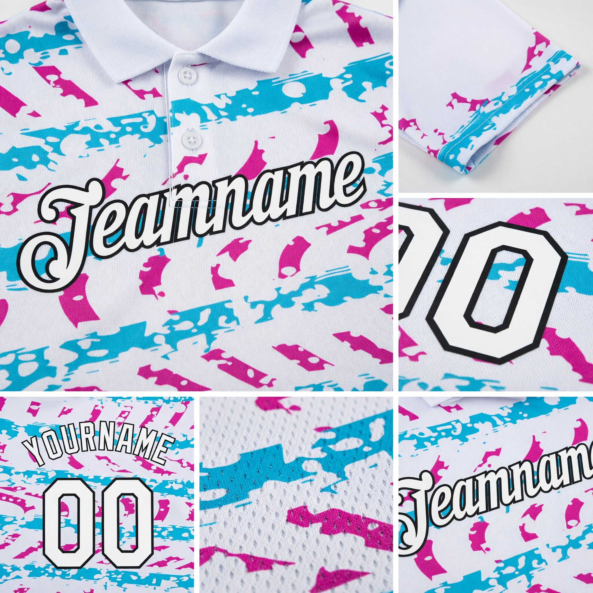 Custom White Lakes Blue Deep Pink-Black 3D Esports Performance T-Shirt detail