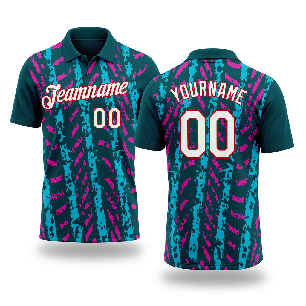 Custom Midnight Green Lakes Blue Deep Pink-Red 3D Esports Performance T-Shirt