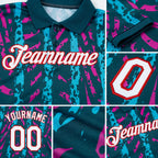 Custom Midnight Green Lakes Blue Deep Pink-Red 3D Esports Performance T-Shirt detail