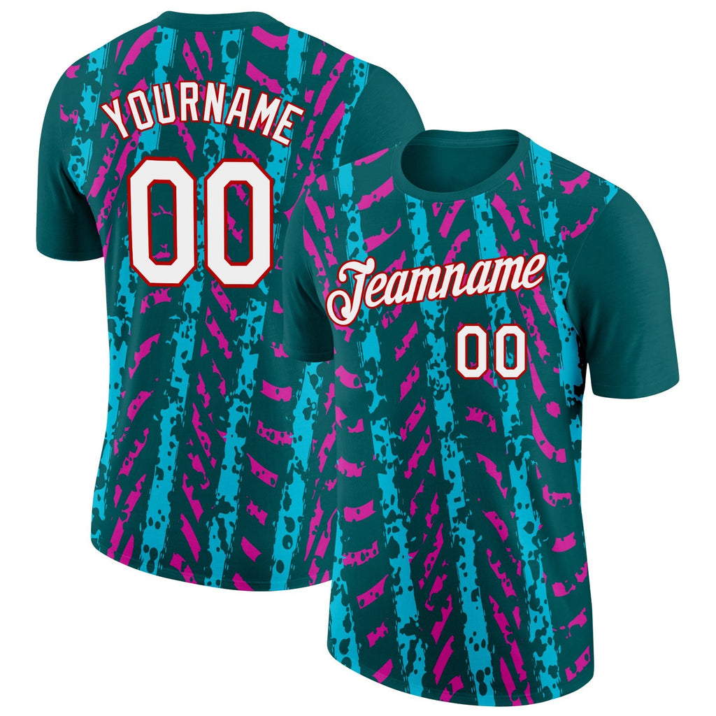 Custom Midnight Green Lakes Blue Deep Pink-Red 3D Esports Performance T-Shirt photo 1