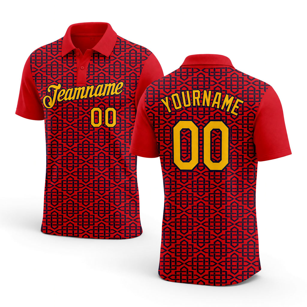 Custom Fire Red Gold Black-Navy 3D Esports Performance T-Shirt