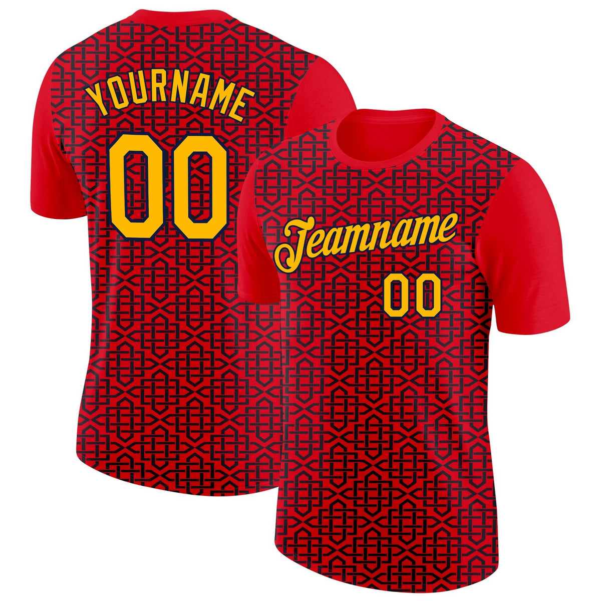 Custom Fire Red Gold Black-Navy 3D Esports Performance T-Shirt photo 1