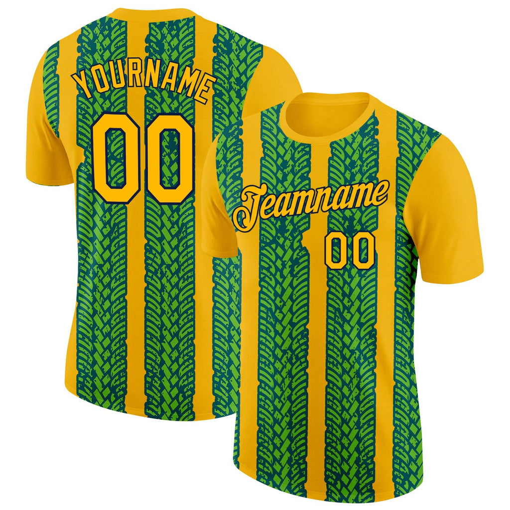 Custom Gold Aurora Green Midnight Green-Navy 3D Esports Performance T-Shirt photo 1