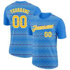 Custom Powder Blue Gold Cream Red-White 3D Esports Performance T-Shirt photo 1