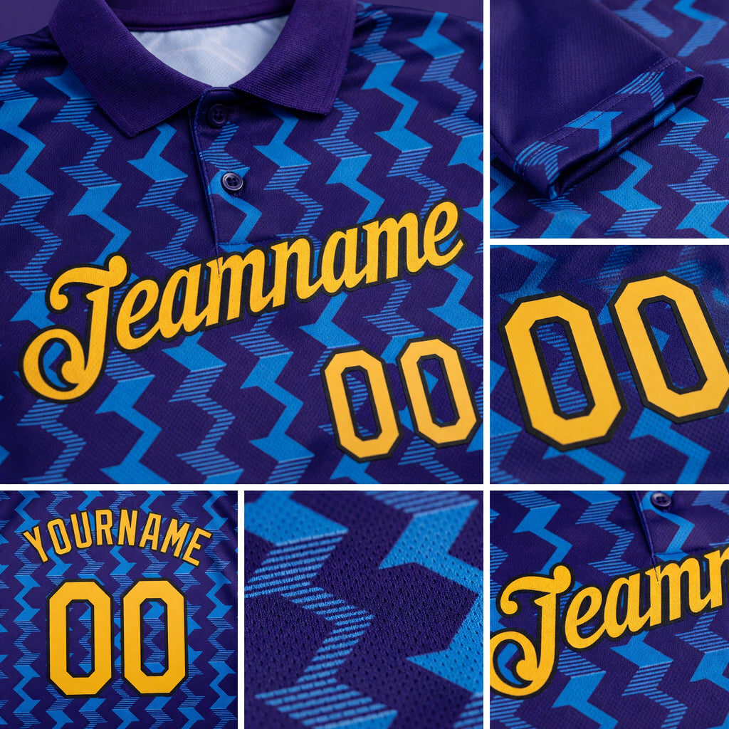 Custom Dark Purple Gold Blue-Black 3D Esports Performance T-Shirt detail