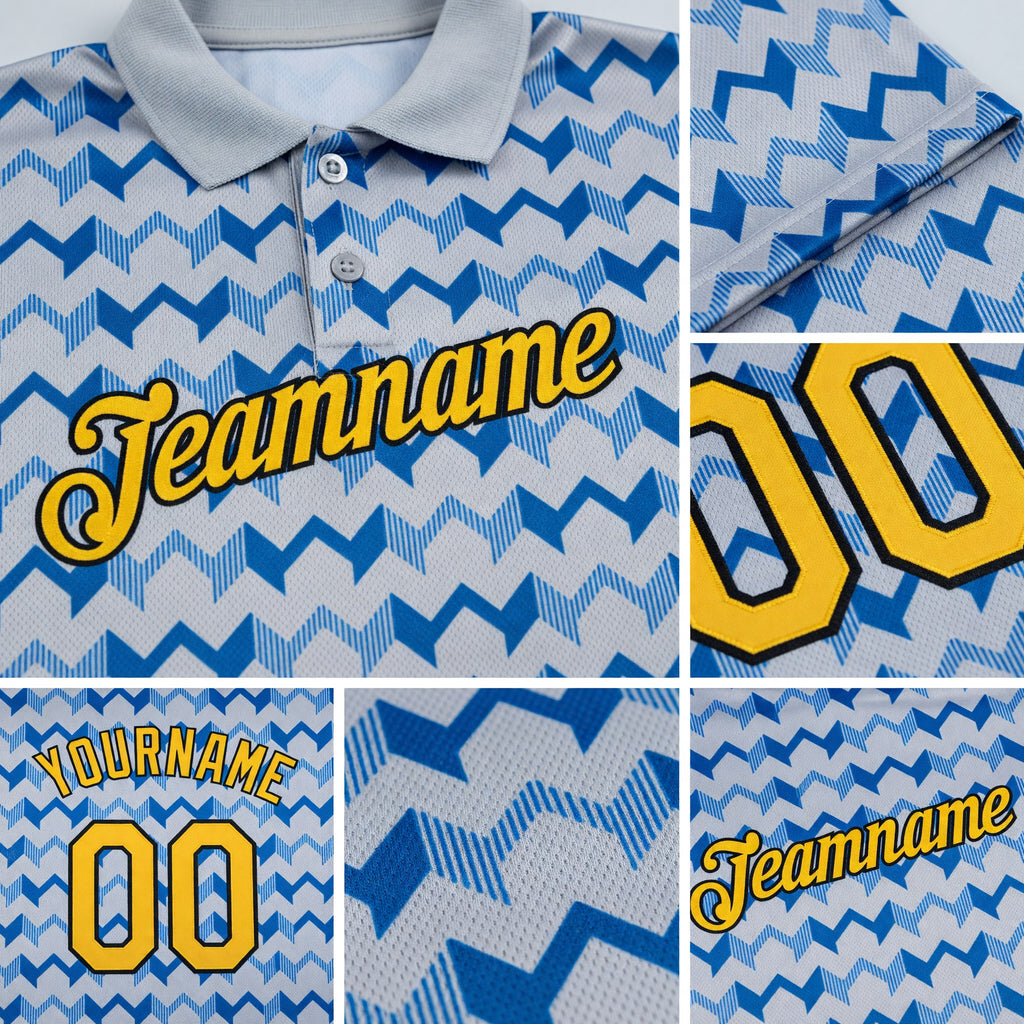 Custom Silver Gold Blue-Black 3D Esports Performance T-Shirt detail