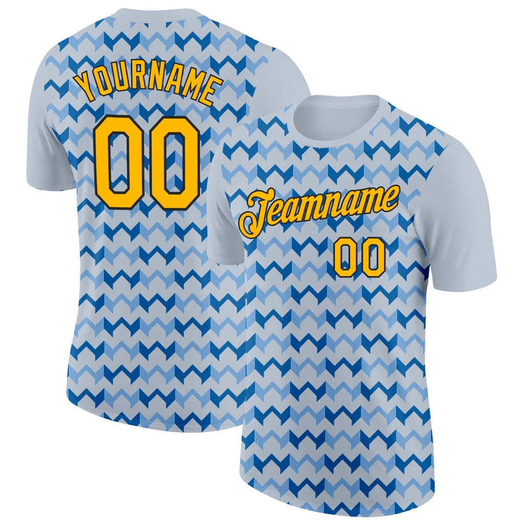 Custom Silver Gold Blue-Black 3D Esports Performance T-Shirt photo 1