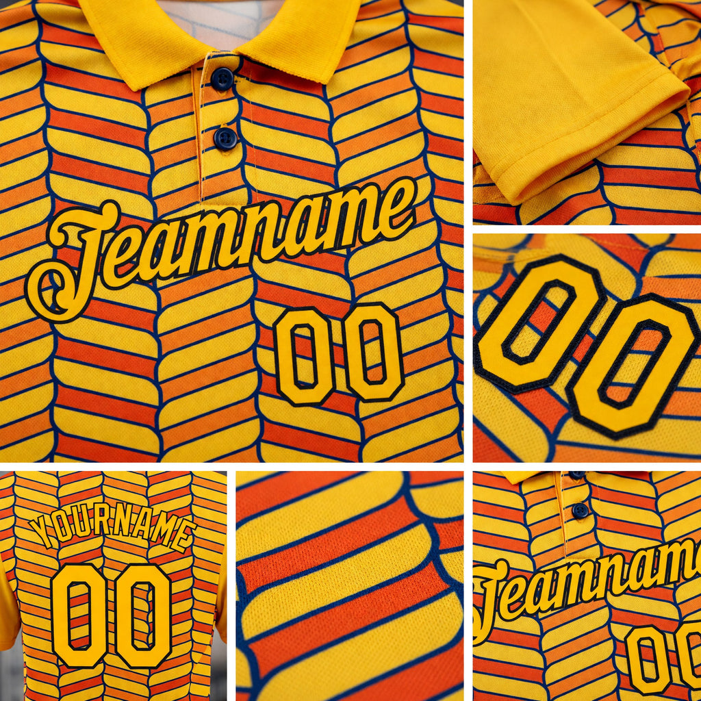 Custom Gold Orange US Navy Blue-Black 3D Esports Performance T-Shirt detail