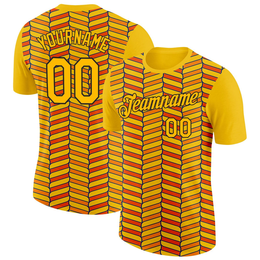 Custom Gold Orange US Navy Blue-Black 3D Esports Performance T-Shirt photo 1