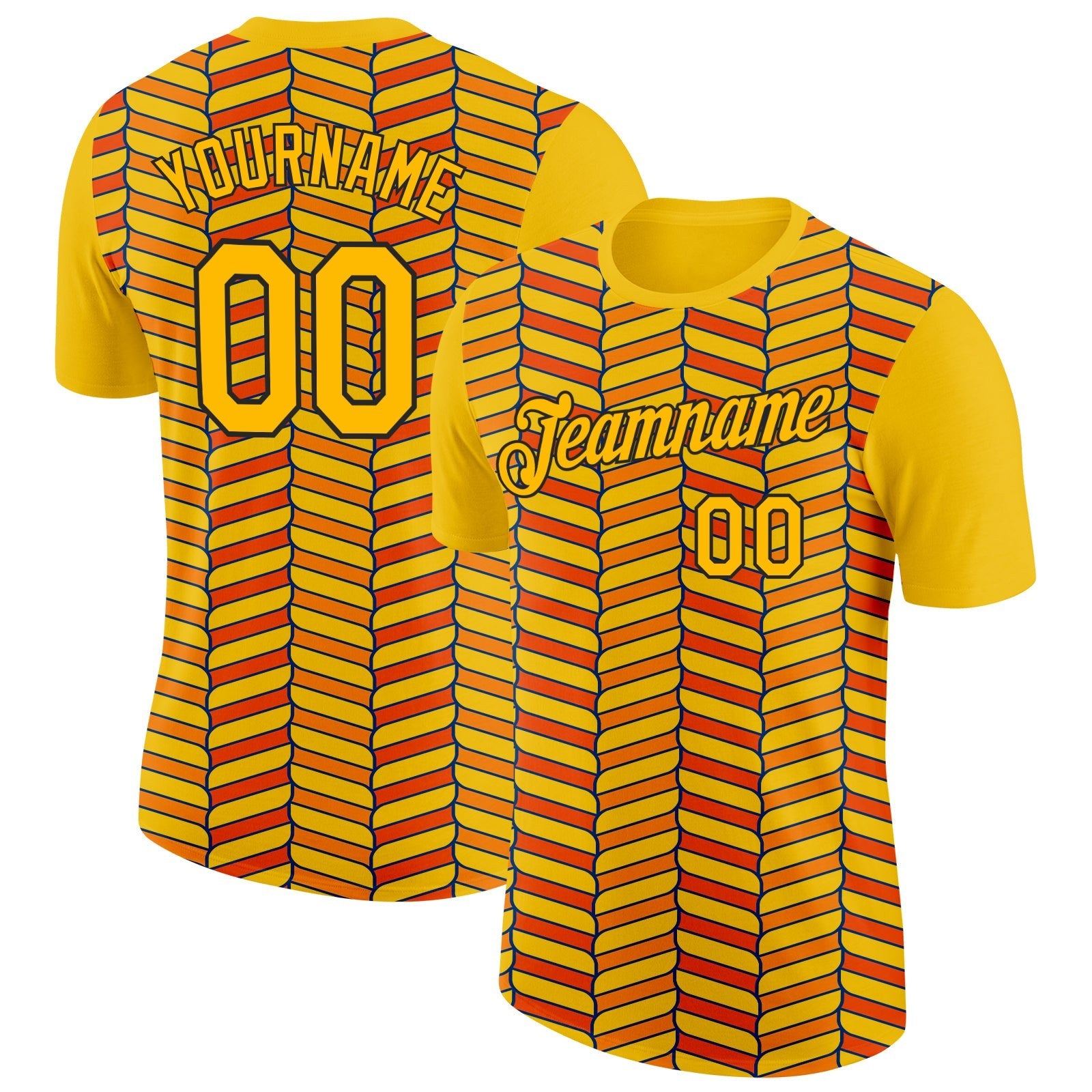 Custom Gold Orange US Navy Blue-Black 3D Esports Performance T-Shirt photo 1