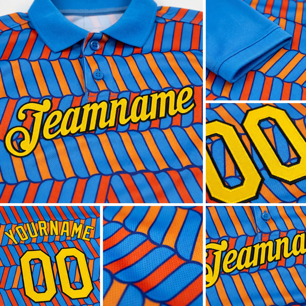 Custom Powder Blue Orange US Navy Blue-Black 3D Esports Performance T-Shirt detail