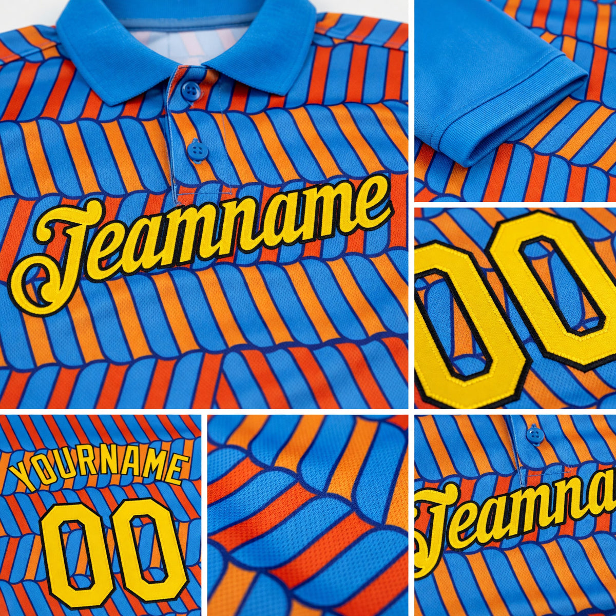 Custom Powder Blue Orange US Navy Blue-Black 3D Esports Performance T-Shirt detail