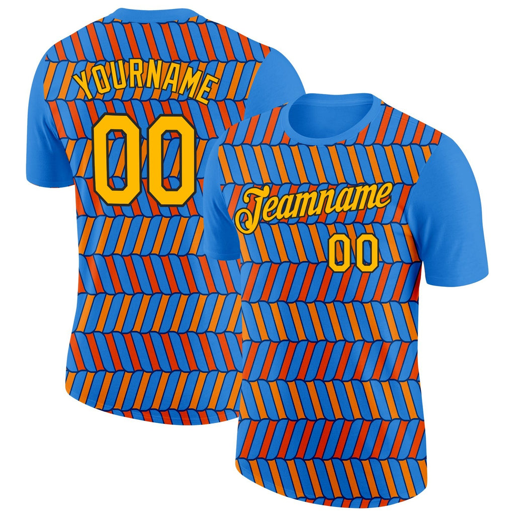Custom Powder Blue Orange US Navy Blue-Black 3D Esports Performance T-Shirt photo 1