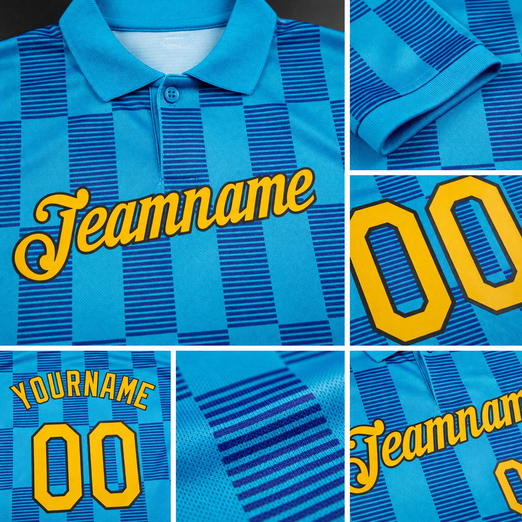 Custom Lakes Blue Gold Thunder Blue-Black 3D Esports Performance T-Shirt detail