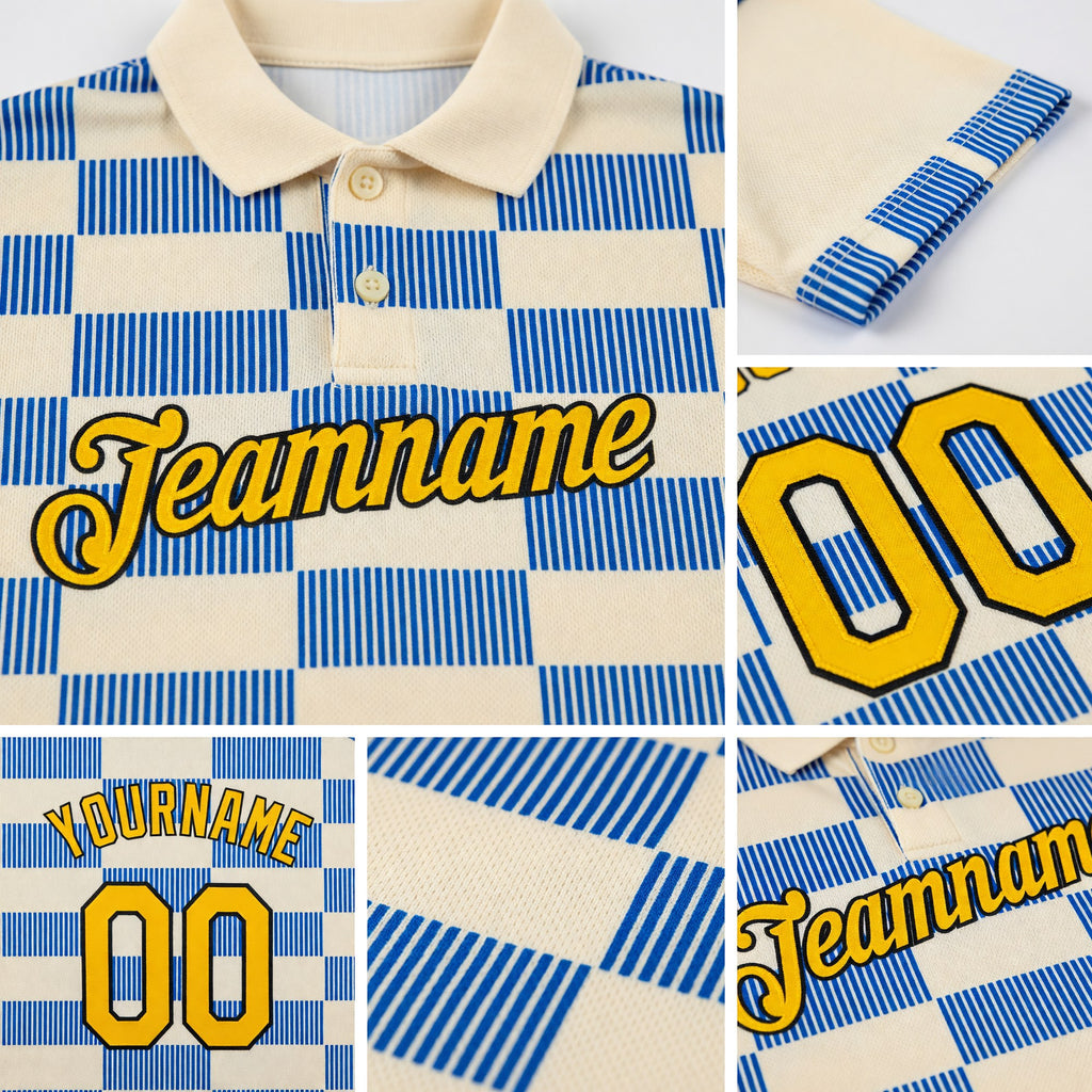 Custom Cream Gold Thunder Blue-Black 3D Esports Performance T-Shirt detail