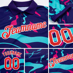 Custom Dark Purple Fire Red Ice Blue-Hot Pink 3D Esports Performance T-Shirt detail
