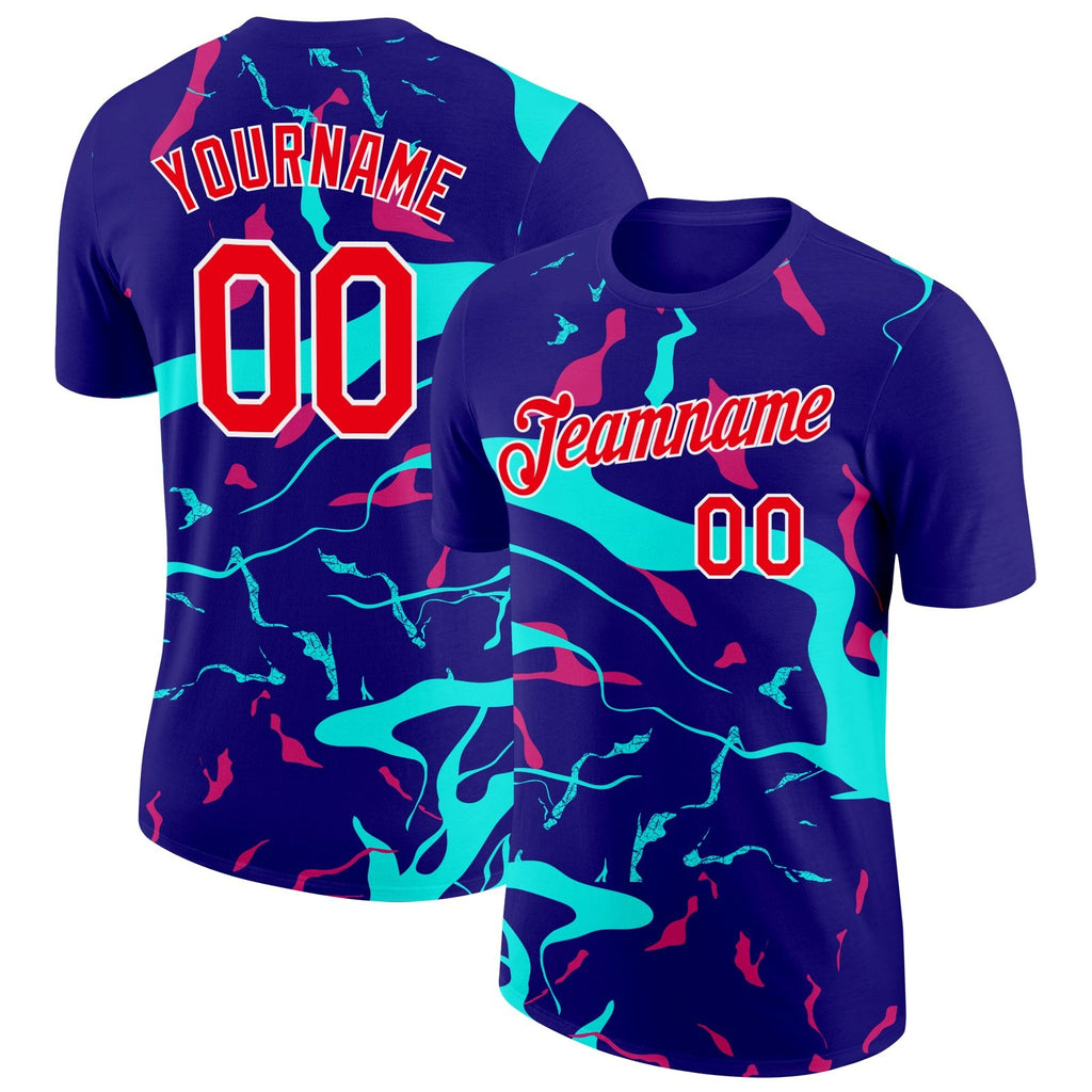 Custom Dark Purple Fire Red Ice Blue-Hot Pink 3D Esports Performance T-Shirt photo 1