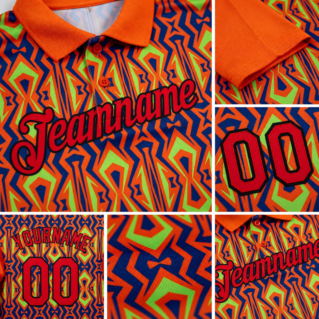 Custom Orange Fire Red US Navy Blue Aurora Green-Black 3D Esports Performance T-Shirt detail